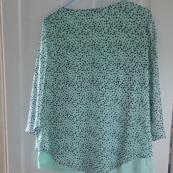 Max Studio Light Green and Black Dotted Blouse - Picture 2 of 6